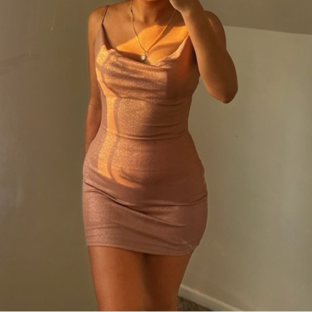 Pink Cowl Neck Sleeveless Bodycon Mini Dress - Picture 1 of 4